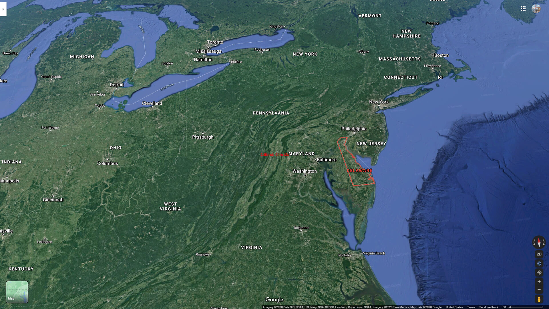 Delaware Location Map USA